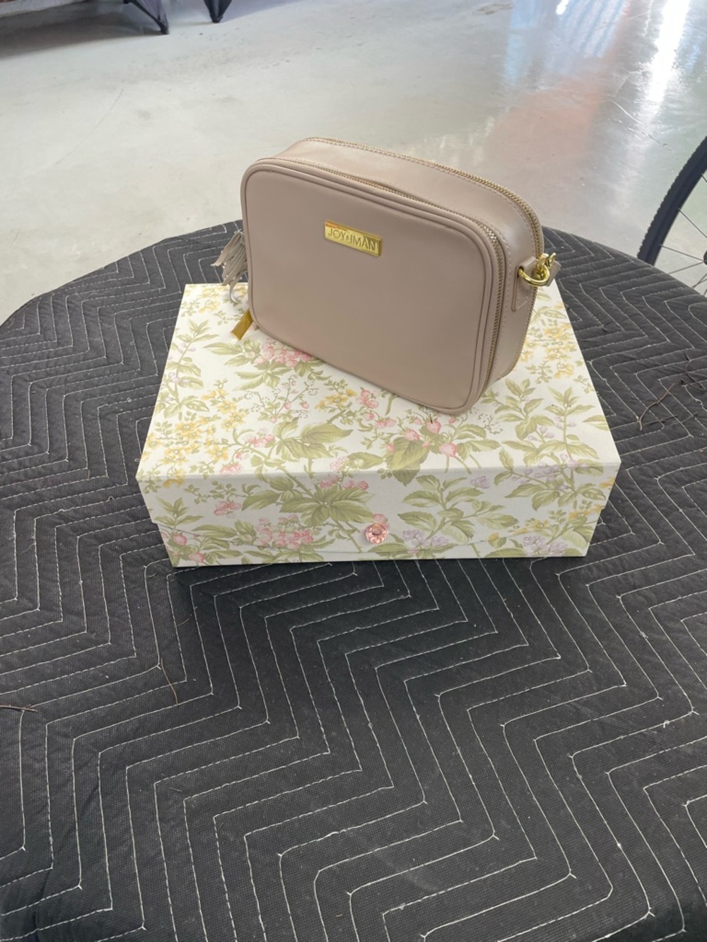 Joy & Iman Taupe Crossbody with Gold Hardware